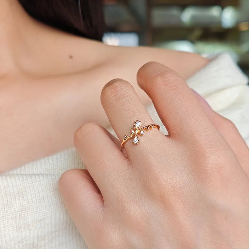 Emotional Factory 925 Sterling Silver 14K Gold Plated Gemstone Flower Branch Elegant Floral Moissanite Ring