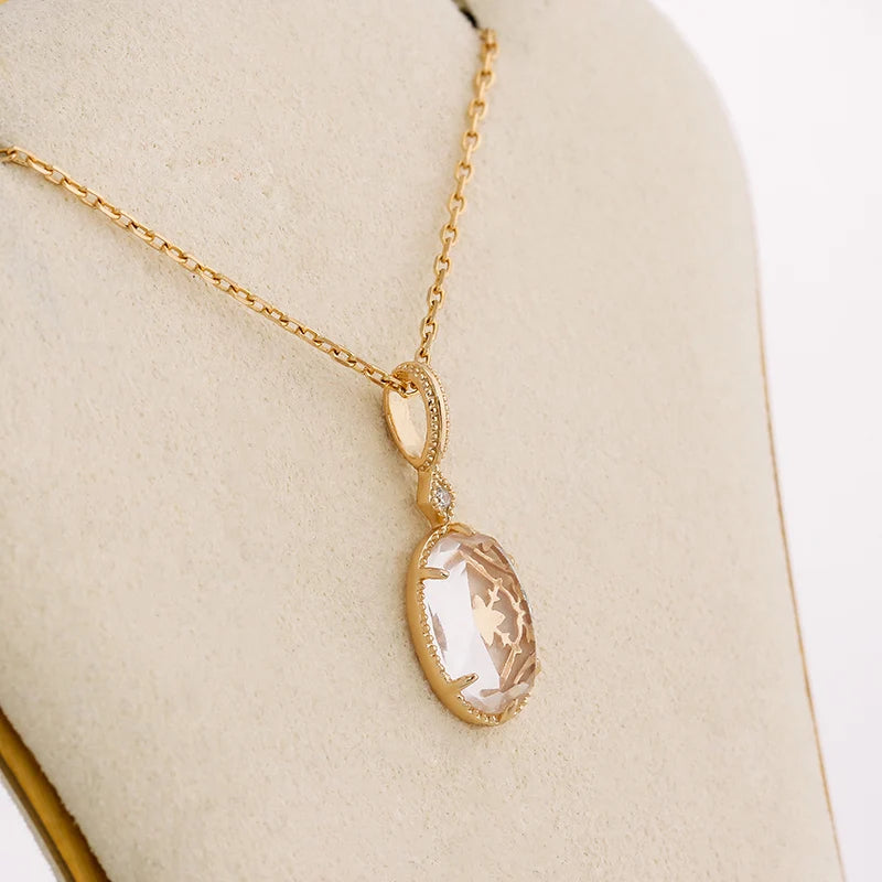 2023 Winter New Product Silver Plated 14K Gold Luxury Flower Bezel Pendant With Natural White Crystal