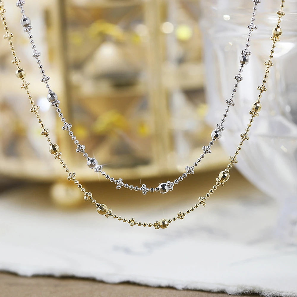 Emotional Factory 925 Sterling Silver 14K Gold Plated Fashion Sparkling Geometric Round Bead Necklace