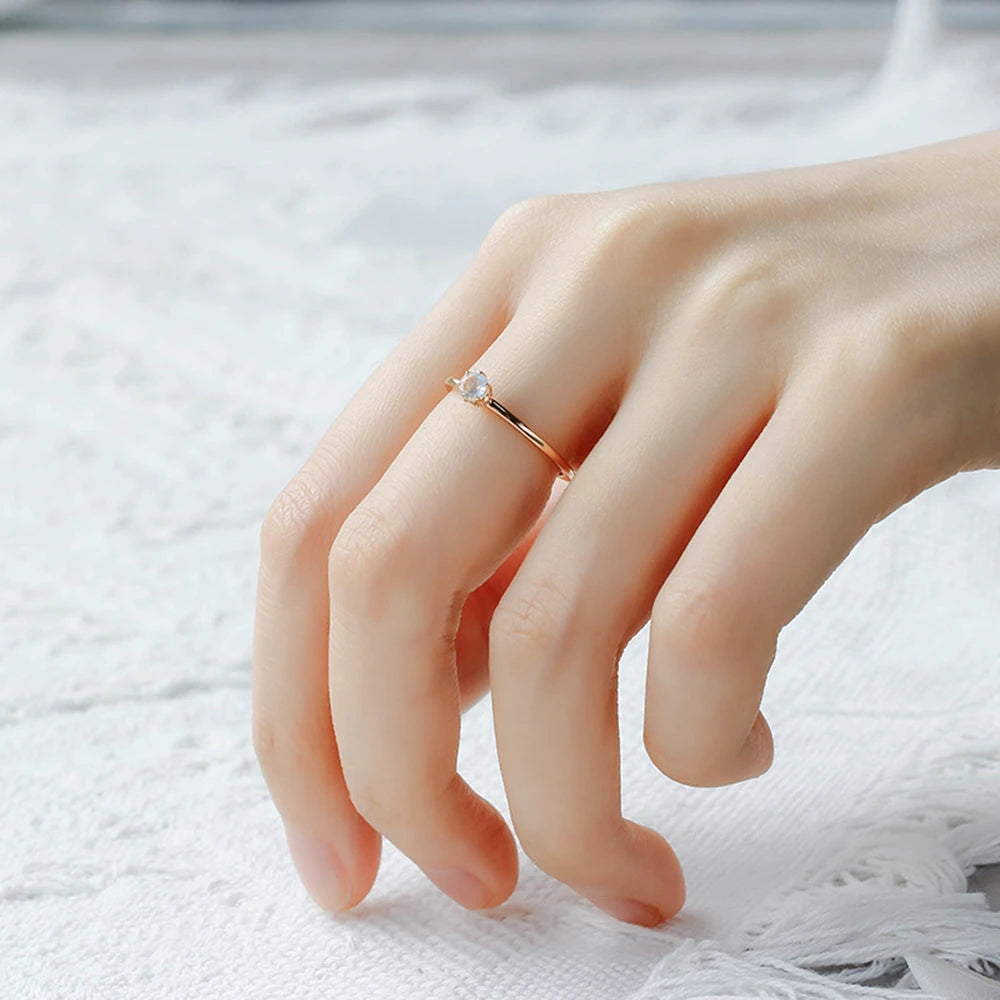 Emotional Factory 925 Sterling Silver 14K Gold Plated Gemstone Solitaire Natural Stone Blue Moonstone Ring