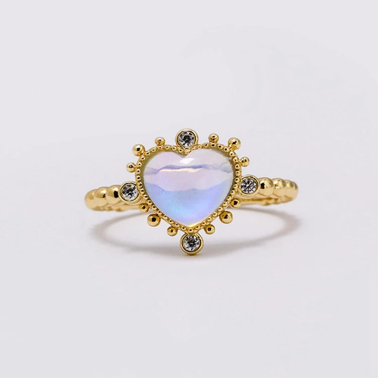 Emotional Factory 925 Sterling Silver 14K Gold Plated Gem Stone Gemstone Sweet Princess Heart Opal Ring