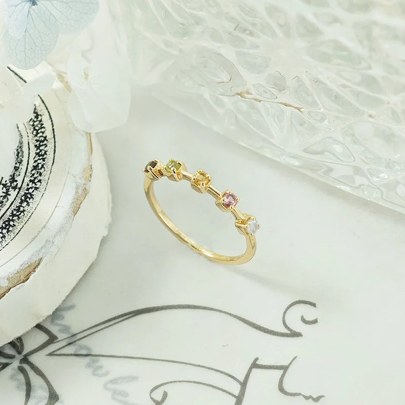 Emotional Factory 925 Sterling Silver 14K Gold Plated Gemstone More Stone Tourmaline Moonstone Citrine Peridot Ring