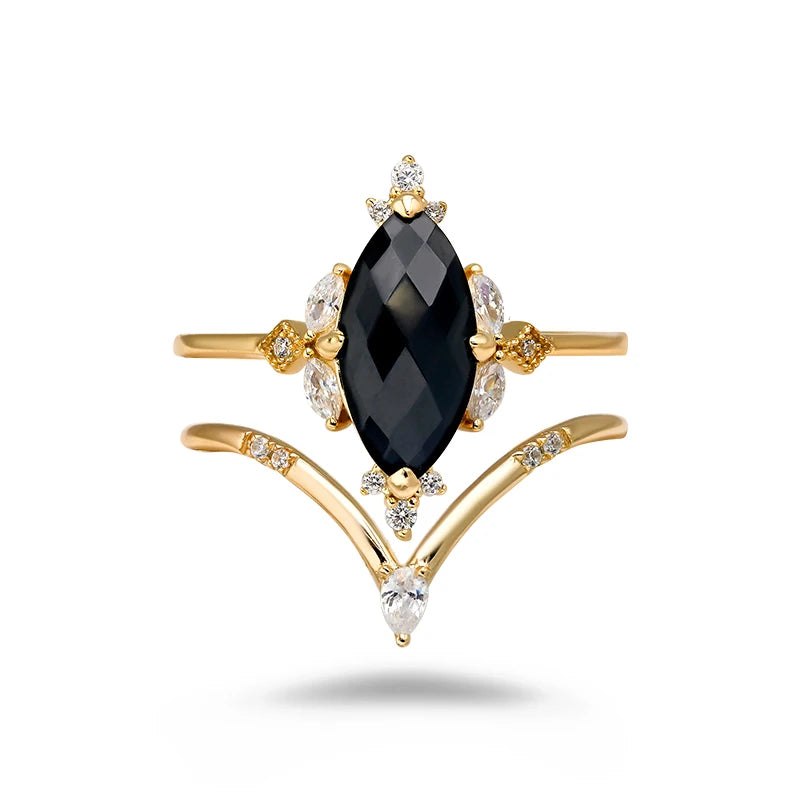 Exclusive Japanese-Inspired 14k Gold-Plated S925 Silver Ring with Elegant Black Agate - Luxurious Design & Craftsmanship
