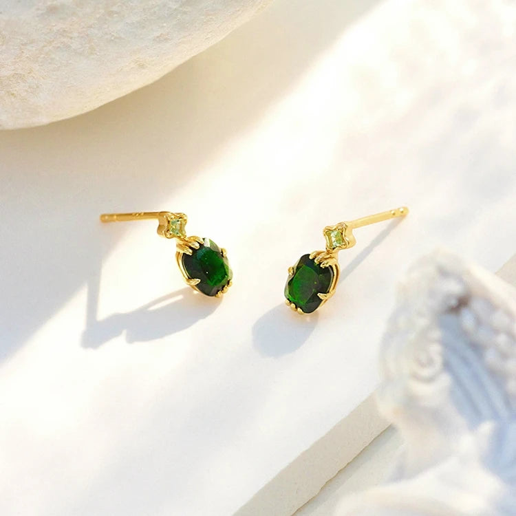 Emotional Factory 925 Sterling Silver 14K Gold Plated Gemstones Vintage Floral Pattern Green Aventurine Peridot Earrings