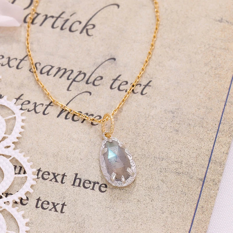 New Product Necklace Pendant 925 Sterling Silver Electroplated 14k Gold Natural Labradorite Pendant Women's Jewelry