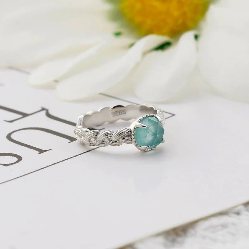 Emotional Factory 925 Sterling Silver 14K Gold Plated Gemstone Retro Vintage Amazonite Rock Crystal Ear Bone Clip Earrings