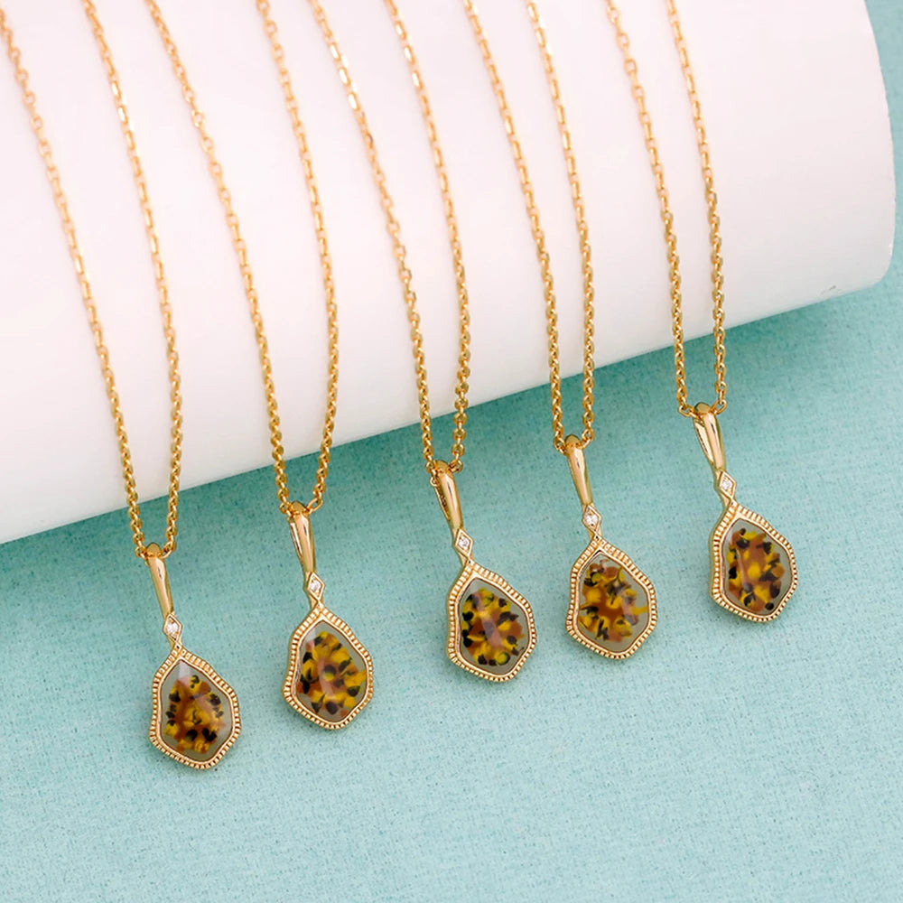 925 Sterling Silver 14K Gold Plated Cz Zircon Vintage Irregular Enamel Necklace