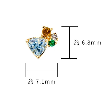 925 Sterling Silver 14K Gold Plated Gemstone Geometric Triangular Star Cz Zircon Topaz Citrine Simulate Emerald Stud Earrings