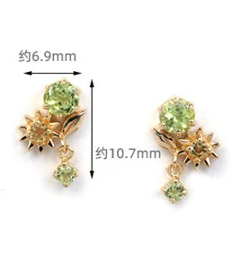 Emotional Factory 925 Sterling Silver 14K Gold Plated Gemstone Delicate Sun Green Olives Earrings