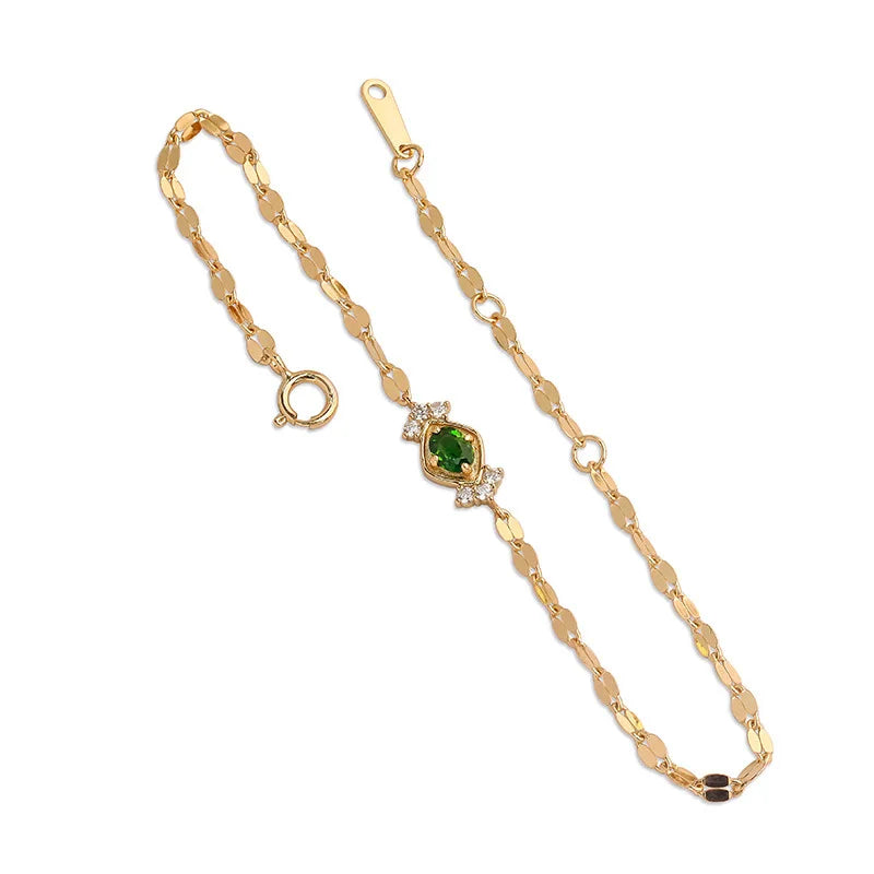 Piedras Pata Joyeria 925 Sterling Silver Gold Plated Stone Gemstone Hollow Geometric Square Retro Cz Zircon Diopside Bracelet