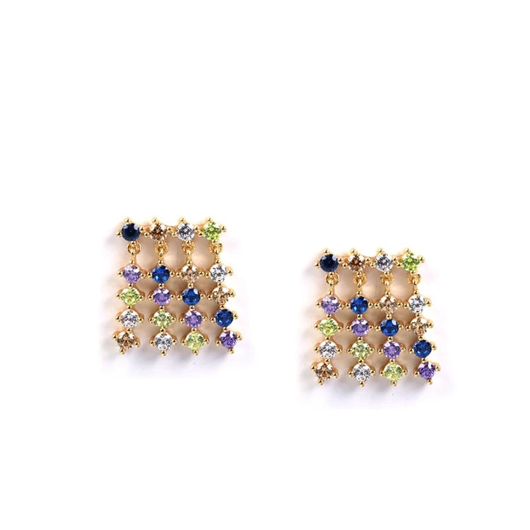 Emotional Factory 925 Sterling Silver 14K Gold Plated Gemstone Rainbow Yellow Red Blue Tassel Stud Earrings
