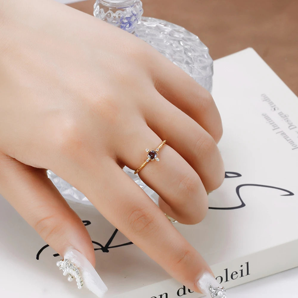 Emotional Factory 925 Sterling Silver 14K Gold Plated Gemstone Retro Cz Zircon Star Flower Alexandrite Ring