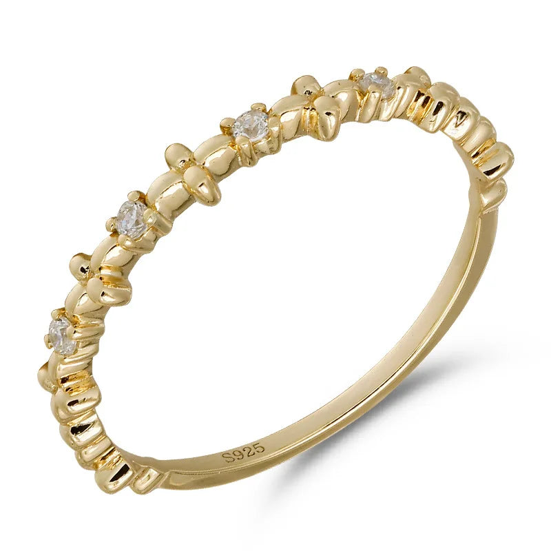 Emotional Factory 925 Sterling Silver 14K Gold Plated Gemstone Cz Zircon Flower Ring for Women Gift Wedding