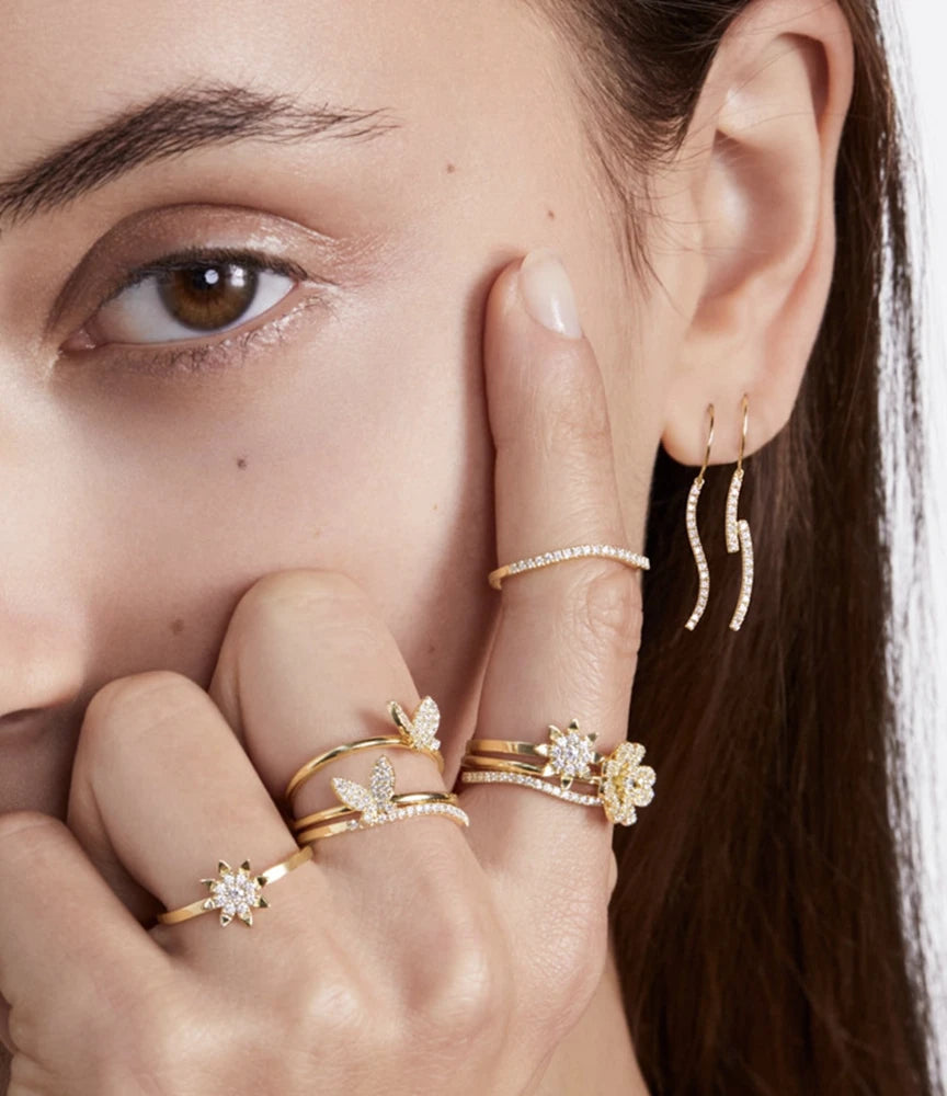 Emotional Factory 925 Sterling Silver 14K Gold Plated Gemstone Minimalist Mini Zircon Butterfly Ring