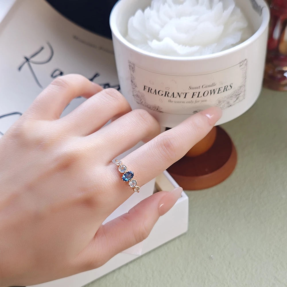 Emotional Bijoux En Argent  925 Sterling Silver 14K Gold Plated Gemstone Three Colors London Sky Blue White Natural Topaz Ring