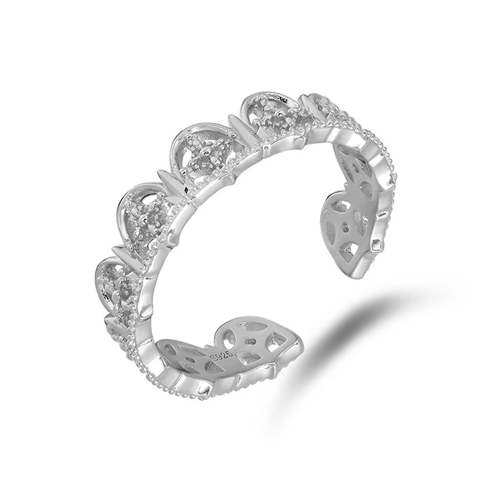 EmEmotional Factory 925 Sterling Silver 14K Gold Plated Gem Stone Gemstone Cz Zircon Lace Cutout Adjustable Opening Ring