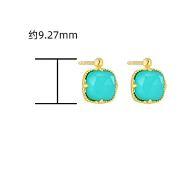 Emotional 925 Sterling Silver 14K Gold Plated Gemstone Geometry  Gem White Rock Crystal Natural Square Turquoise Stud Earrings