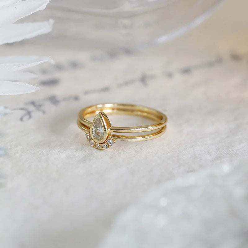 Emotional Factory 925 Sterling Silver 14K Gold Plated Gemstone Cz Zircon Stacking Teardrop Shaped Zirconia Rings Drop Ring