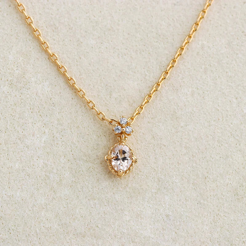 Morganite Stone Necklace- Japanese Design Style Fine Jewelry Necklacefor Women
