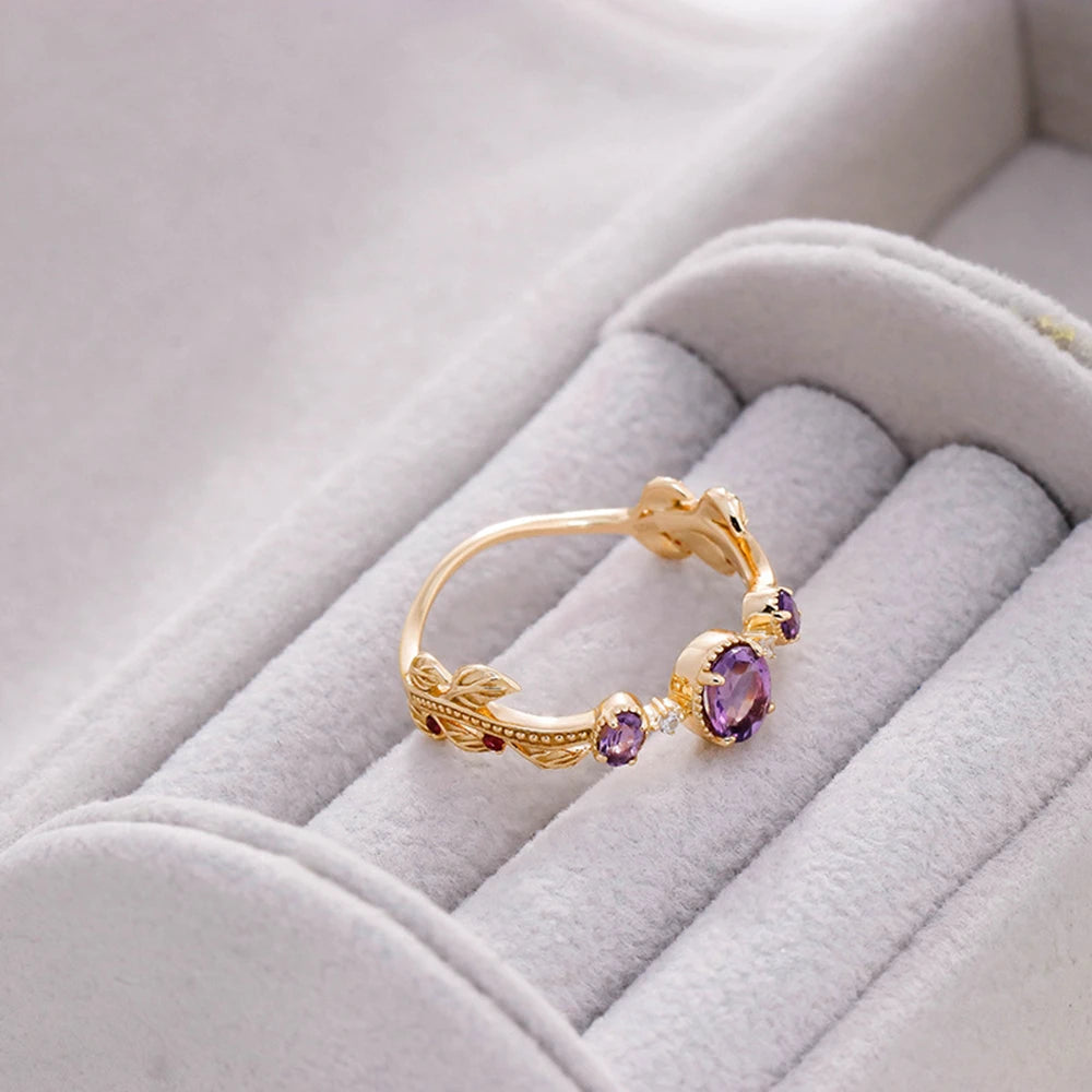 Emotional Factory 925 Sterling Silver 14K Gold Plated Gem Stone Gemstone Geometric Oval Cz Zircon Corundum Amethyst Ring