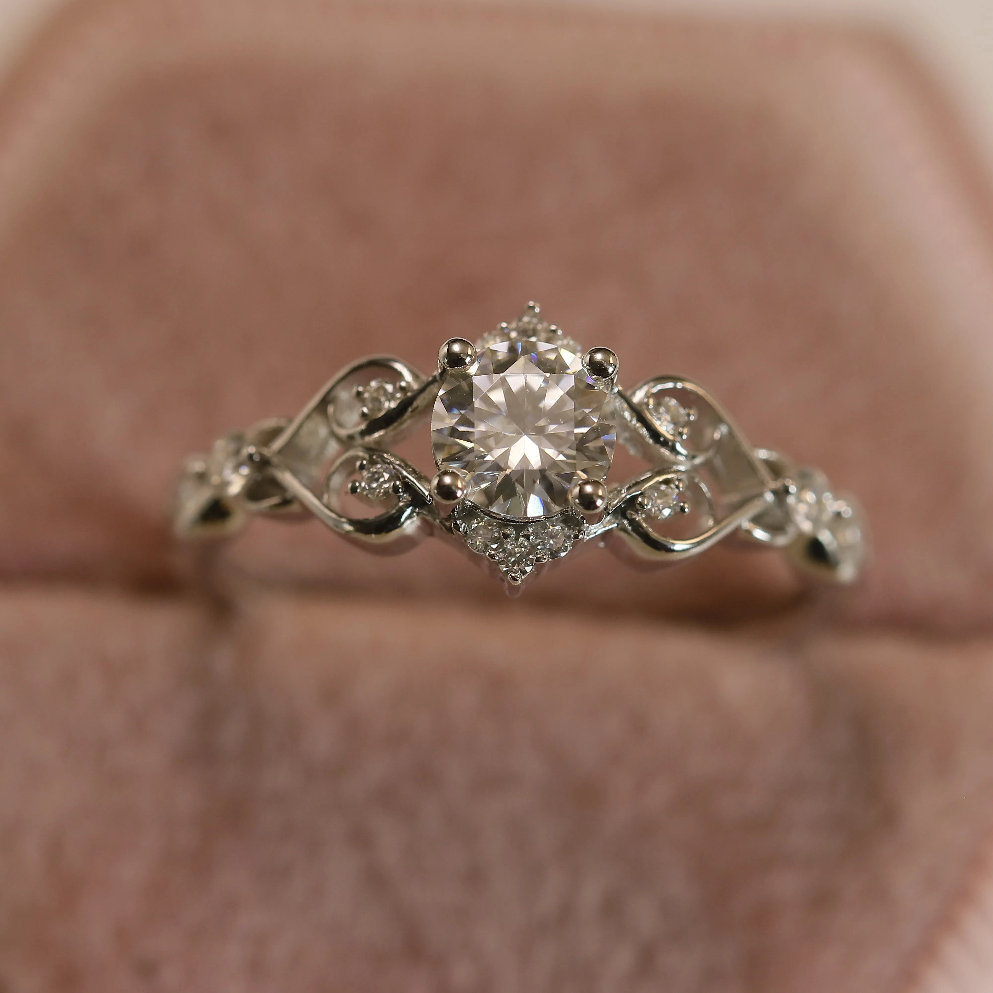 Elegant Hollow Stainless Steel Ring with Round  Moissanite Gem - Trendy Jewelry Gift