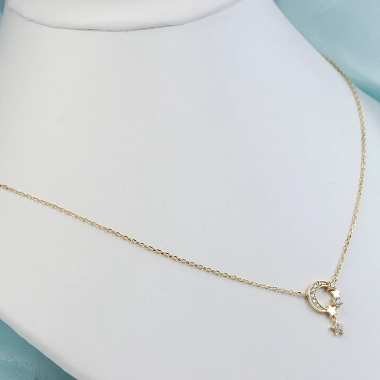 Emotional Factory 925 Sterling Silver 14K Gold Plated Gemstone Gypsophila Moon Star Zircon Necklace