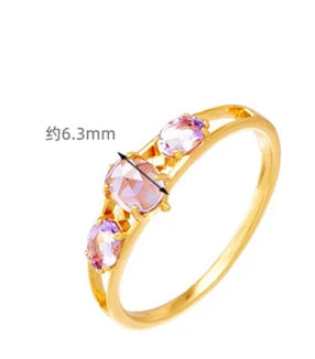 Emotional Factory 925 Sterling Silver 14K Gold Plated Gemstone 3 Stone Natural Amethyst Versatile Rings