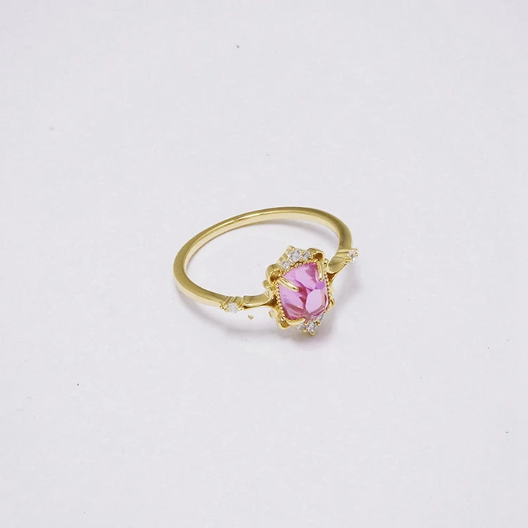 Emotional Factory 925 Sterling Silver 14K Gold Plated Gem Stone Gemstone Retro Cz Zircon Fresh Sweet Red Corundum Ring