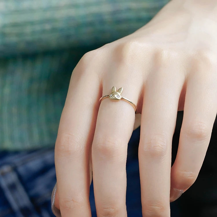 Emotional Factory 925 Sterling Silver 14K Gold Plated Gemstone Zircon Animal Three-Dimensional Cute Wind Rabbit Ring