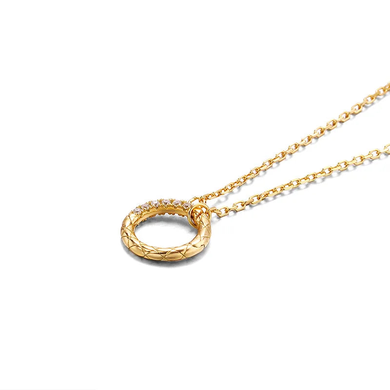 Fine Clavicle Chain Jewelry Gold Plated Chain 14k Gold Plated Zircon Circle Round Hammered Pendant Necklace for Women's