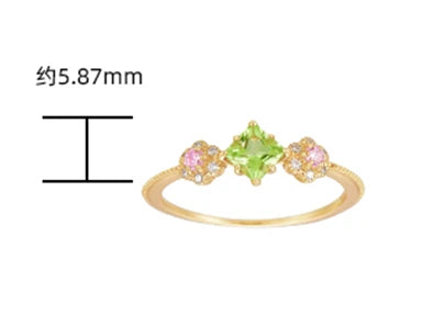 Emotional Factory 925 Sterling Silver 14K Gold Plated Gemstone Series Zircon Flowers Small Fresh Peridot Ring