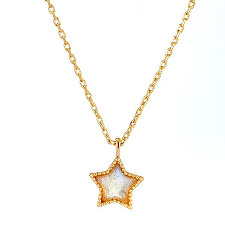 Factory 925 Sterling Silver 14K Gold Plated Gemstone Star Custom Red Garnet Stone Sky Blue Topaz Labradorite Necklace