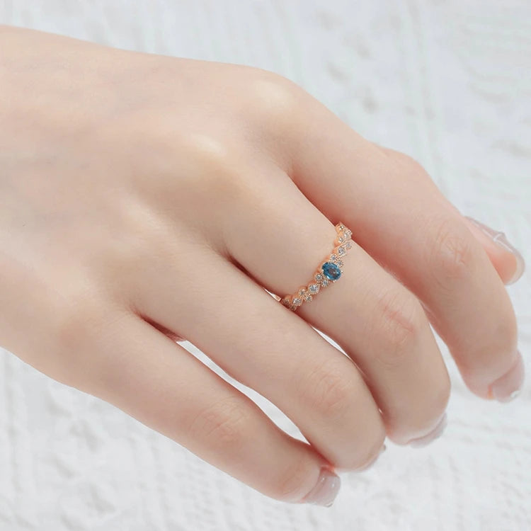 Emotional Factory 925 Sterling Silver 14K Gold Plated Gemstones Light Luxury Niche Rings Star Blue Topaz Ring