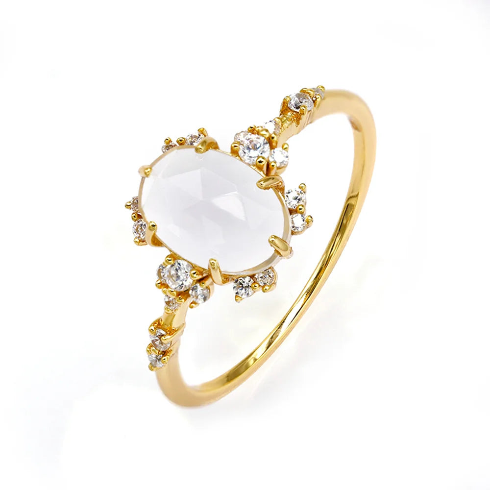 Emotional Bijoux 925 Sterling Silver Gold Jewelry Gemstone Custom Birthstone Cz Moonstone Labradorite Shell Chalcedony Jade Ring