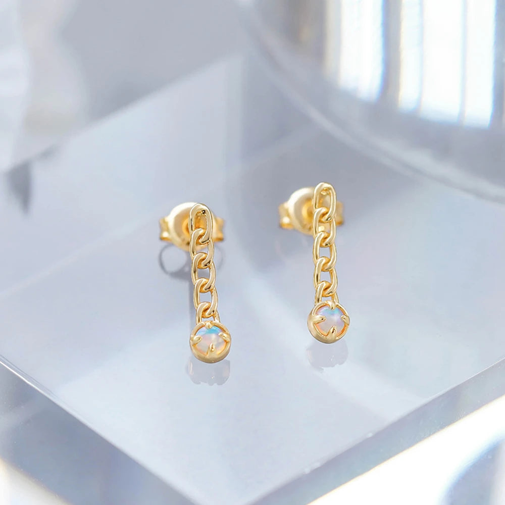 Vintage Artificial Opal Simple Bead Chain Shaped Earrings