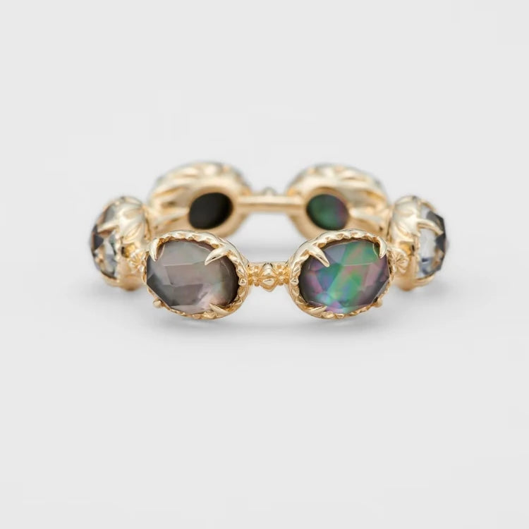 Emotional Factory 925 Sterling Silver 14K Plated Gemstone Gold Abalone Shell Hoop Rock Crystal Ring