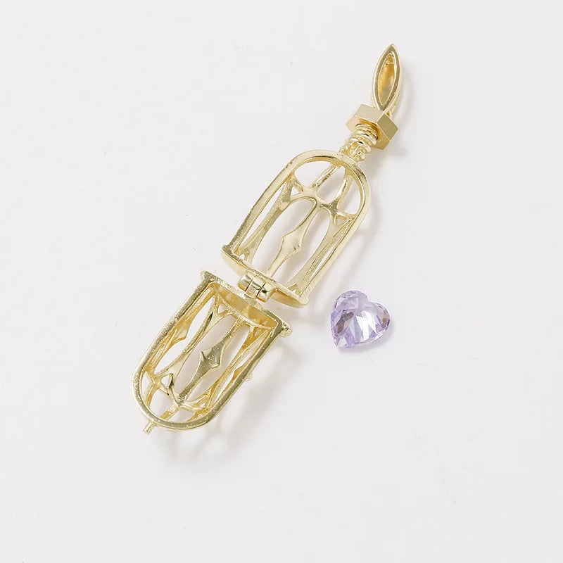 Emotional Factory 925 Sterling Silver 14K Gold Plated Gemstone Retro Court Style Bird Cage Heart Shaped Zircon Lockets Pendant