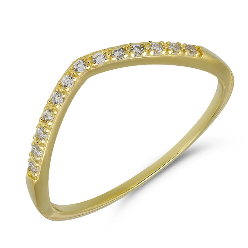 Emotional Factory 925 Sterling Silver 14K Gold Plated Gemstone Cz Zircon V Shaped Ring Stacking Rings