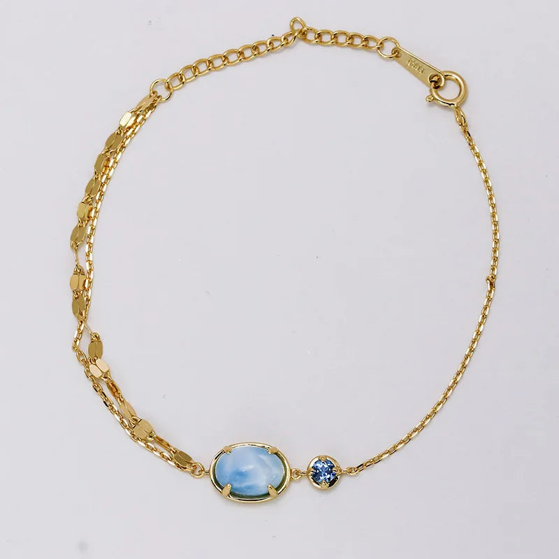 Emotional Schmuck Fur Frauen 925 Sterling Silver 14K Gold Plated Gemstone Egg-Shaped Seafoam London Blue Topaz Bracelet