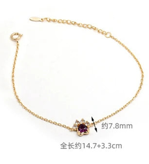 Emotional Pulsera Plata  925 Sterling Silver 14K Gold Plated Gemstone Cat Paw Shape Garnet Labradorite Bracelet