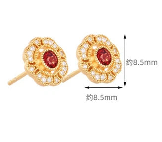Emotional Factory 925 Sterling Silver 14K Gold Plated Gemstone Full Zircon Garnet Flower Round Stud Earrings