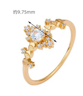 Emotional Factory 925 Sterling Silver 14K Gold Plated Gemstone Shaped Irregular White Topaz Ring