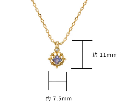 925 Sterling Silver 14K Gold Plated Gemstone Retro Hollow Flower Geometric Square Stone Tanzanite Necklace