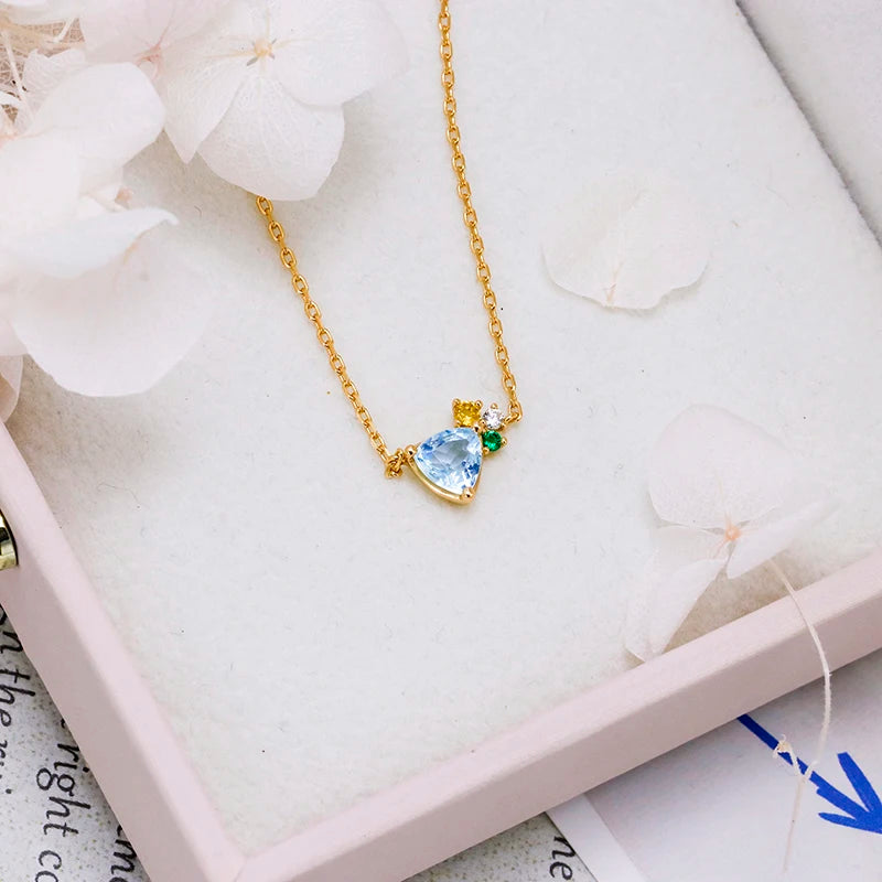 Emotional Factory 925 Sterling Silver 14K Gold Plated Geometric Triangular Star Zircon Topaz Citrine Simulate Emerald Necklace