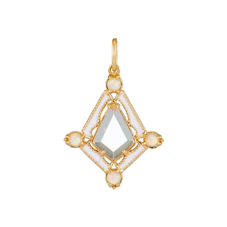 Emotional Factory 925 Sterling Silver 14K Gold Plated Gemstone Rock Crystal Opal Diamond Shaped Pendant