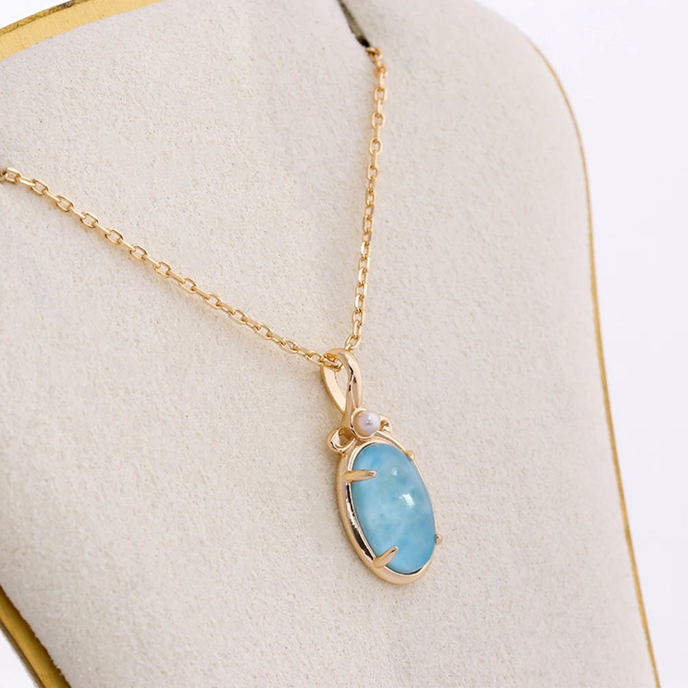 925 Sterling Silver 14K Gold Plated Gemstone Water Bottle Design Larimar Rock Crystal White Crystal Pendant Necklace
