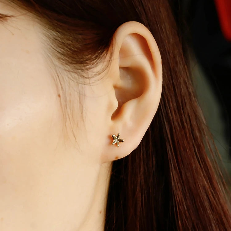 Emotional Factory 925 Sterling Silver 14K Gold Plated Simplicity Starfish Mini Flowers Earrings