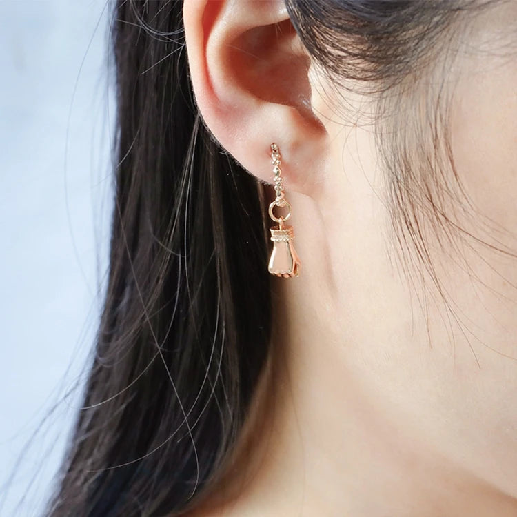 925 Sterling Silver 14K Plated Gemstone Blue Spinel Fist Boxer Gold Handguard and Peace Earrings Can Be Used With Ear Clips