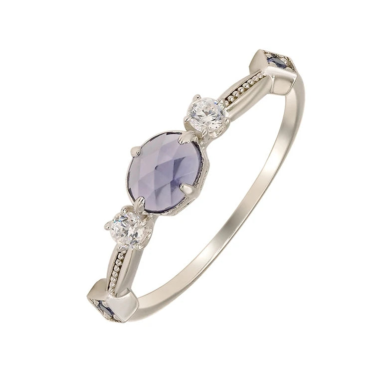 Emotional Factory 925 Sterling Silver 14K Gold Plated Gemstone Zircon Blue Corundum Cordierite Iolite Dichroite Ring