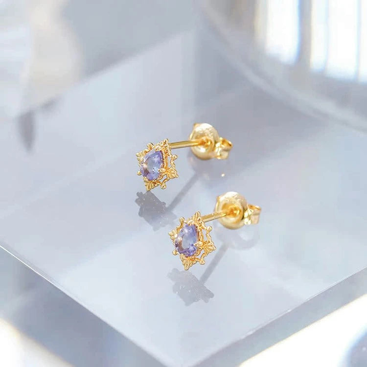Emotional  Custom 925 Sterling Silver 14K 18K Gold Plated Gemstones Classic Water Drop Shape Geometry Zircon Tanzanite Earrings